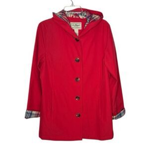 L.L. Bean Women's Red/Coral Hooded Plaid Lined Jacket. Size Medium.